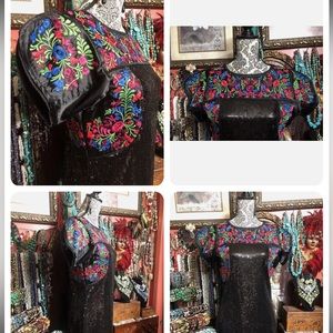 Beautiful And Rare By Zara Black Mexican Style Embroidered Sequence dress small